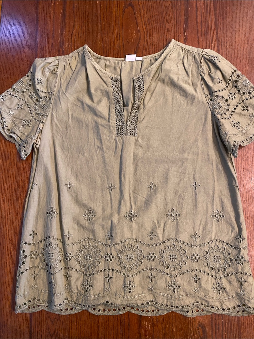 GAP Olive Eyelet Split-Neck Blouse